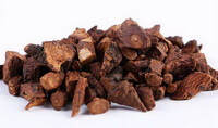 brownish dried herb slices and segments of Dandelion Root are piled together